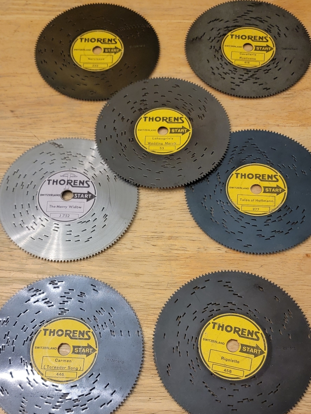 Thorens Metal 30 Pin Music Box Discs - Set Of 7